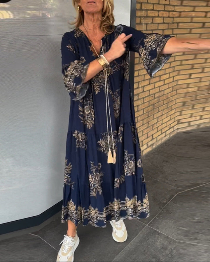 TOVE – ROCHIE LUNGĂ DIN MATERIAL UȘOR, CU DECOLTEU ÎN V, CULOARE BLEUMARIN