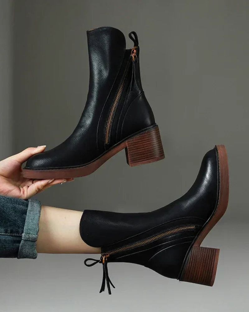Emanuela | Ghete din piele cu toc confortabil