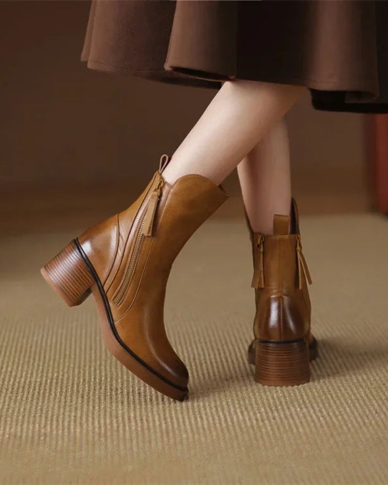 Emanuela | Ghete din piele cu toc confortabil
