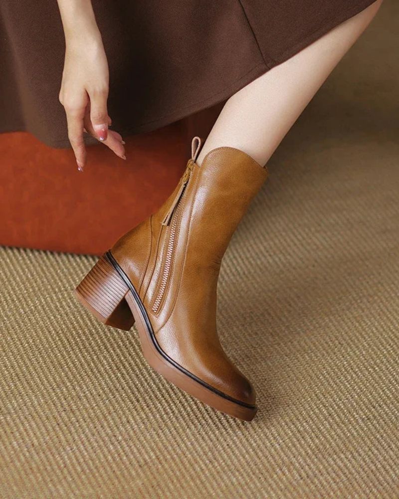 Emanuela | Ghete din piele cu toc confortabil