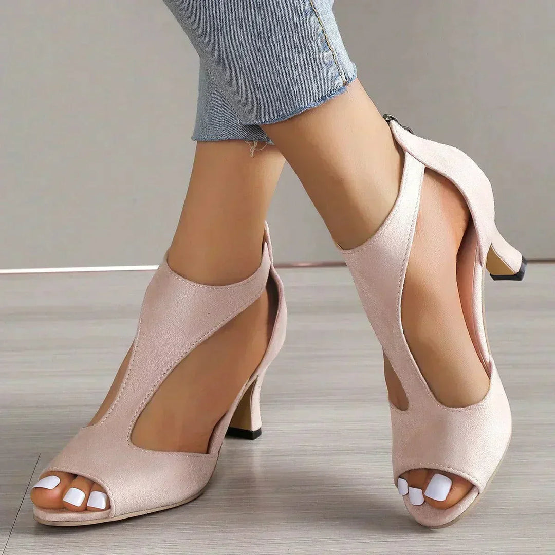 Bella - Sandale Stiletto cu Fermuar Pe Spate
