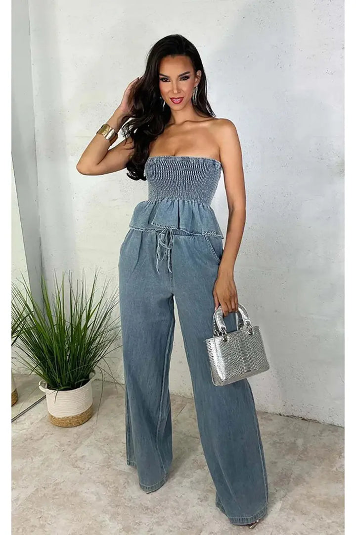 ISLA – COMPLET STILAT DIN DENIM FORMAT DIN DOUĂ PIESE