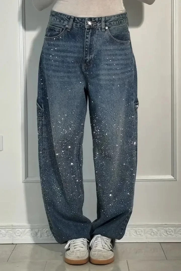 Victoria | Jeans cu Talie Înaltă și Glitter