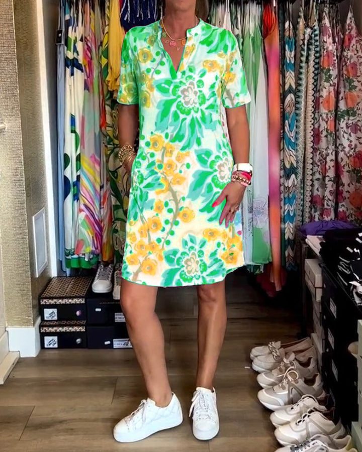 Ivendra | Rochie Midi cu Mâneci Scurte și Imprimare Florală