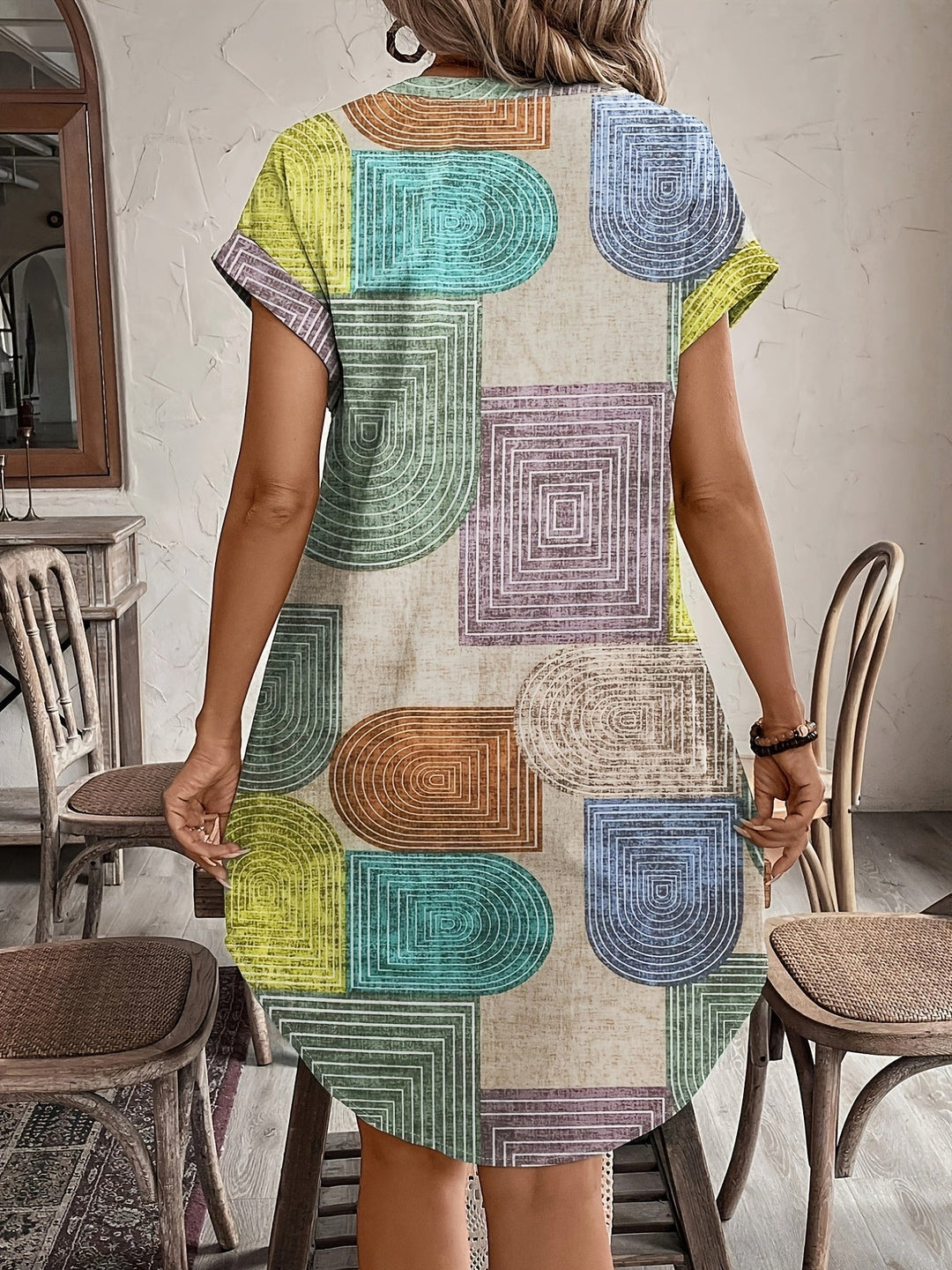 Mira | Rochie de Vară Geometrică cu Decolteu în V