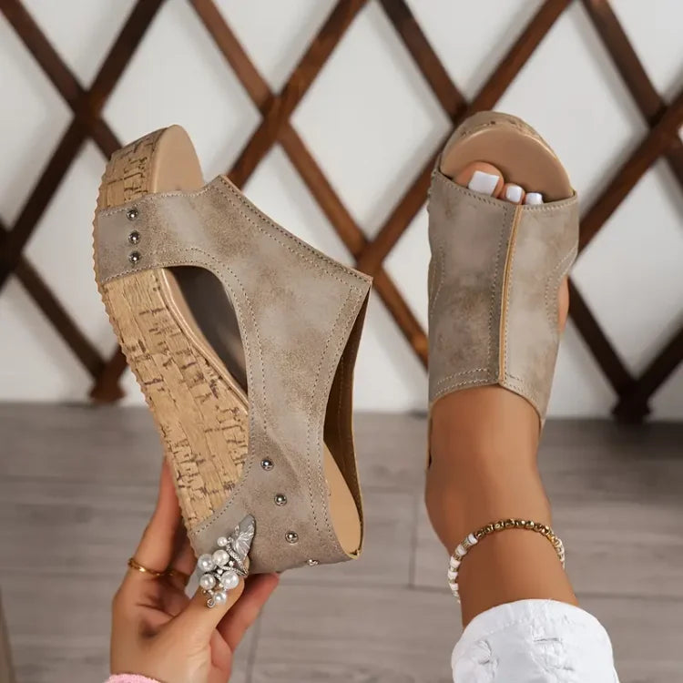 Faith - Sandale cu Toc Wedge din Cauciuc Elegant