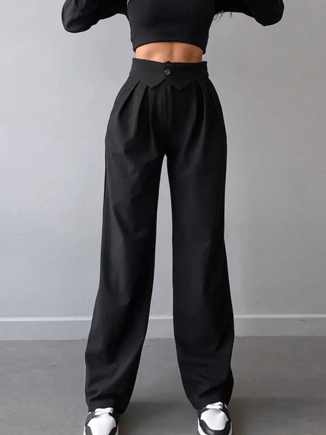 Pantaloni de birou cu talie înfășurată și picior drept