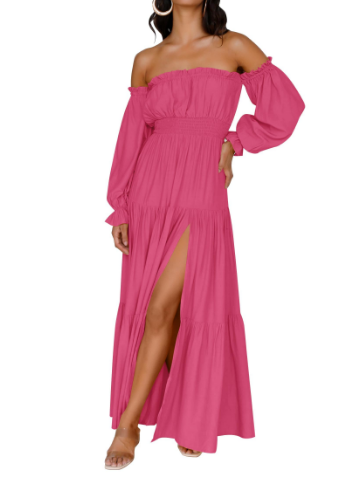 KENDRA – ROCHIE MAXI OFF-SHOULDER CU ROMANTISM UȘOR