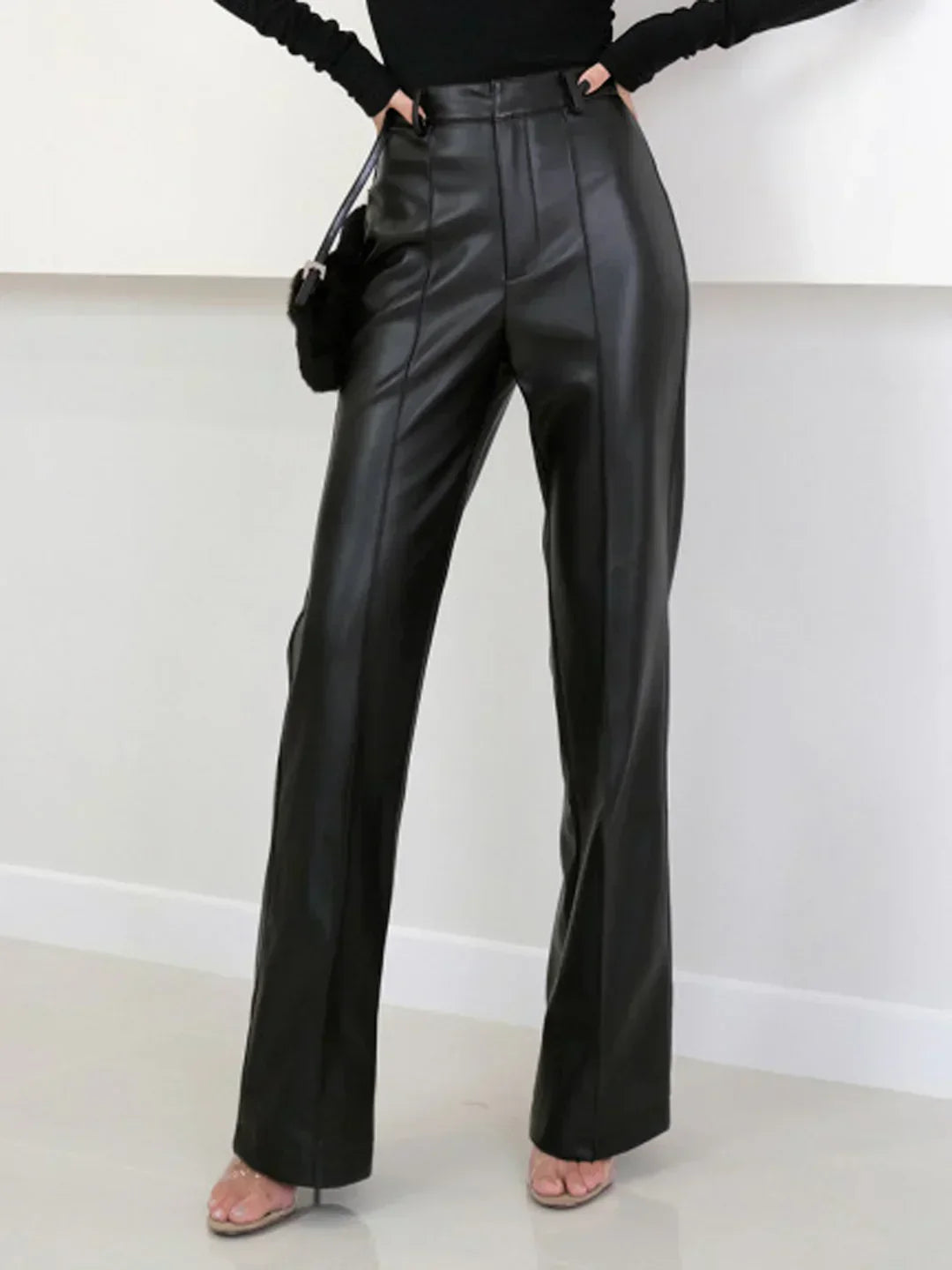 Pantaloni Eleganți din Eco-Piele cu Talie Înaltă