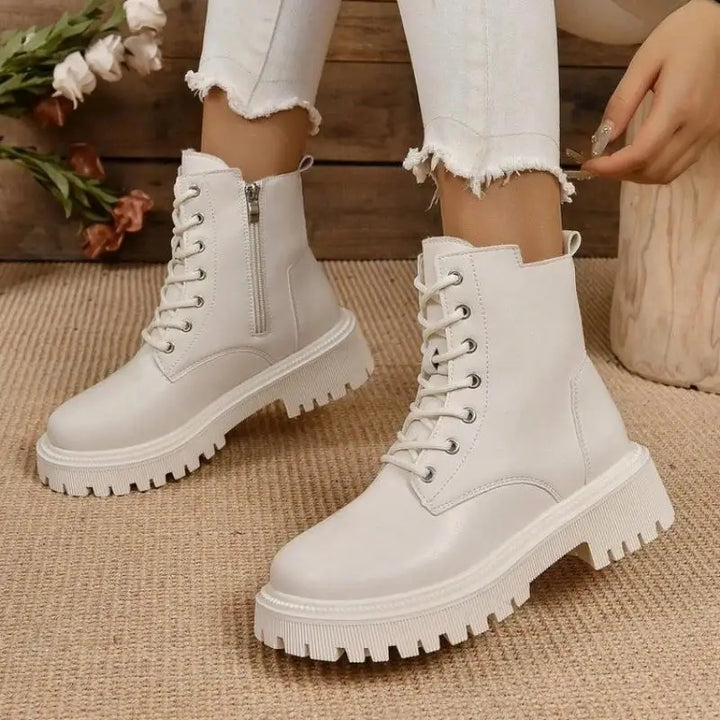 ChicPlush™ Botine din Fleece pentru Femei cu Șireturi