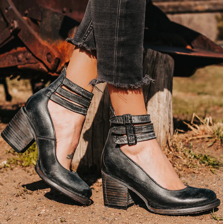Zoey - Eleganță Vintage Pantofi cu Toc din Piele