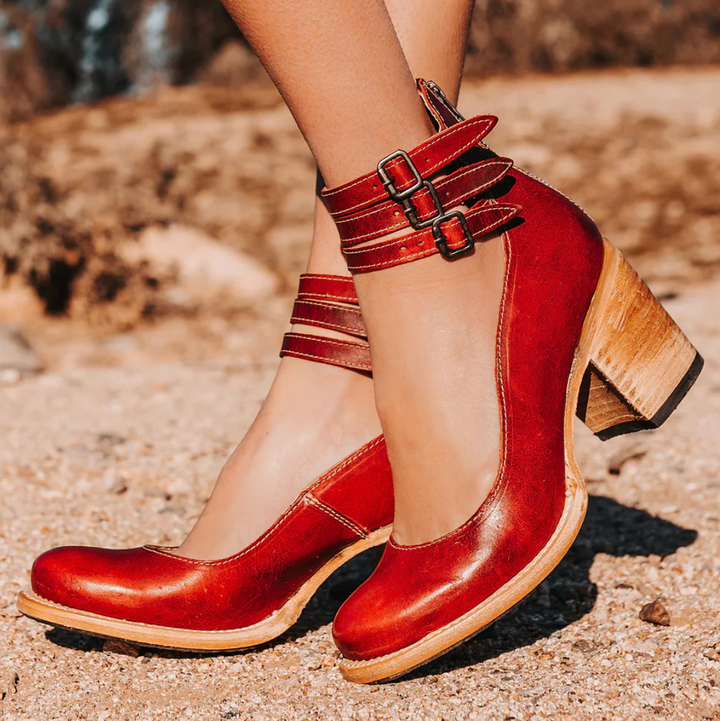 Zoey - Eleganță Vintage Pantofi cu Toc din Piele