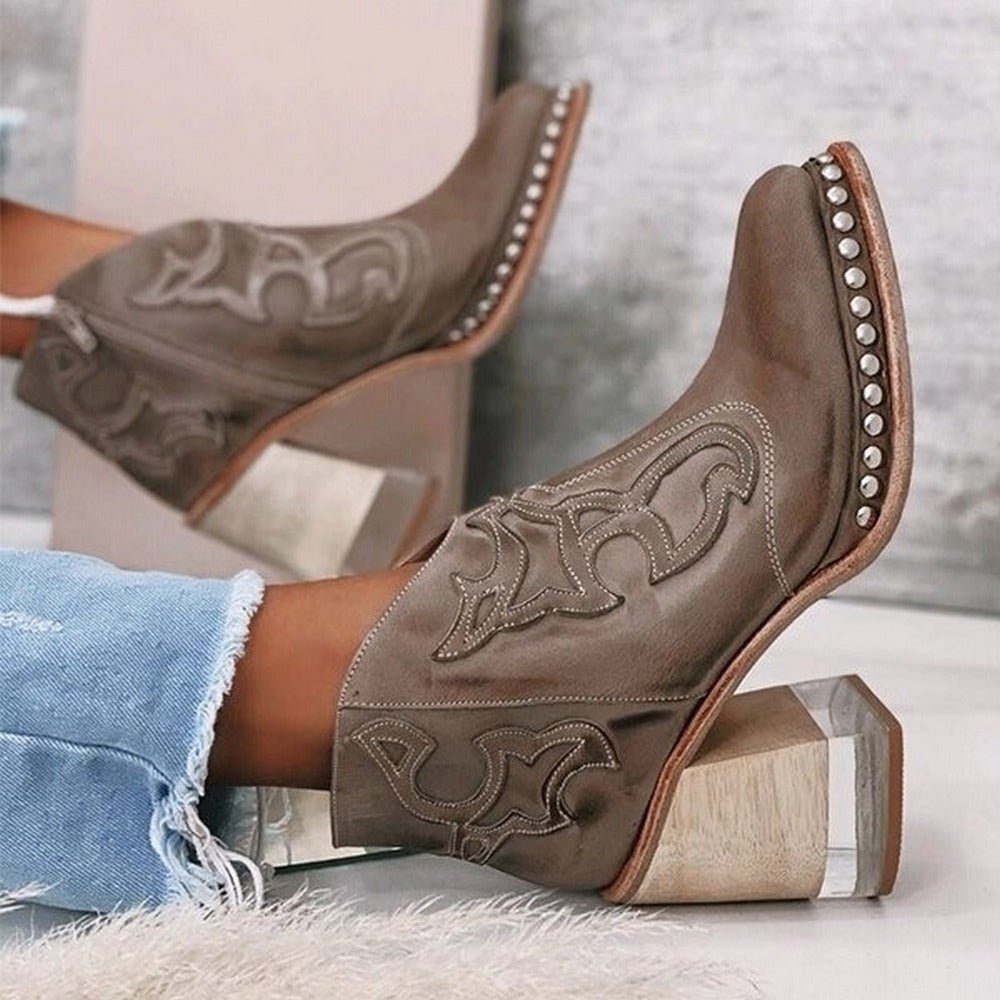 Jessy | Botine Brodate cu Toc Western