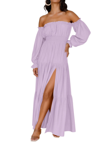 KENDRA – ROCHIE MAXI OFF-SHOULDER CU ROMANTISM UȘOR