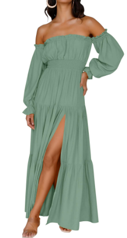 KENDRA – ROCHIE MAXI OFF-SHOULDER CU ROMANTISM UȘOR