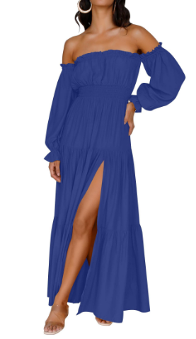 KENDRA – ROCHIE MAXI OFF-SHOULDER CU ROMANTISM UȘOR