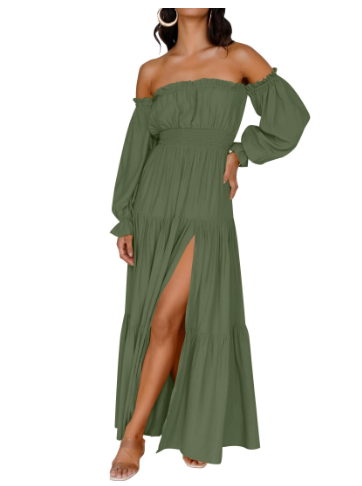 KENDRA – ROCHIE MAXI OFF-SHOULDER CU ROMANTISM UȘOR