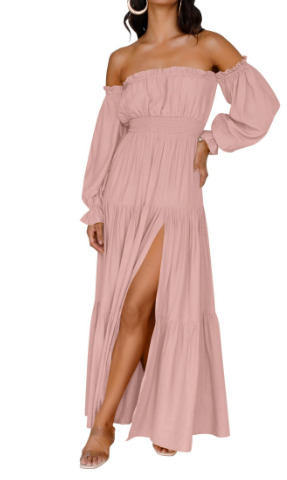 KENDRA – ROCHIE MAXI OFF-SHOULDER CU ROMANTISM UȘOR