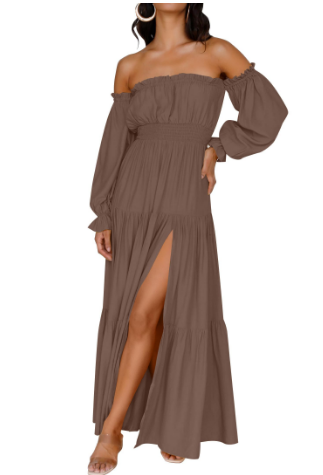 KENDRA – ROCHIE MAXI OFF-SHOULDER CU ROMANTISM UȘOR