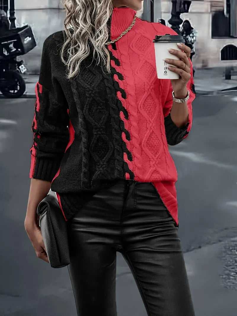 LEOVIA | Pulover Elegant cu Dungi și Guler Înalt