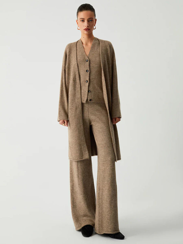 Cardigan Lung de Trei Piese cu Pantaloni pentru Timp Liber