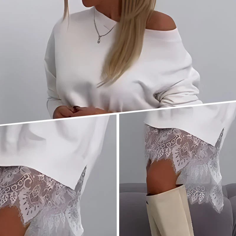 SOLENE – FUSTĂ MIDI LARGĂ CU DANTELĂ ȘI FENDĂ