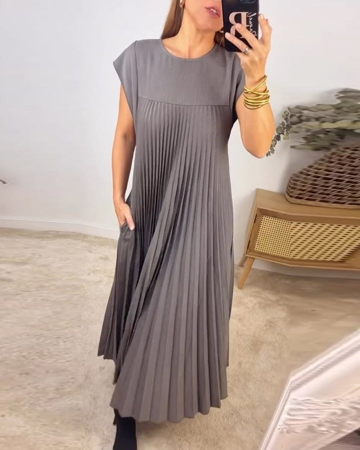 Rochie maxi plisată cu mânecă scurtă pentru femei