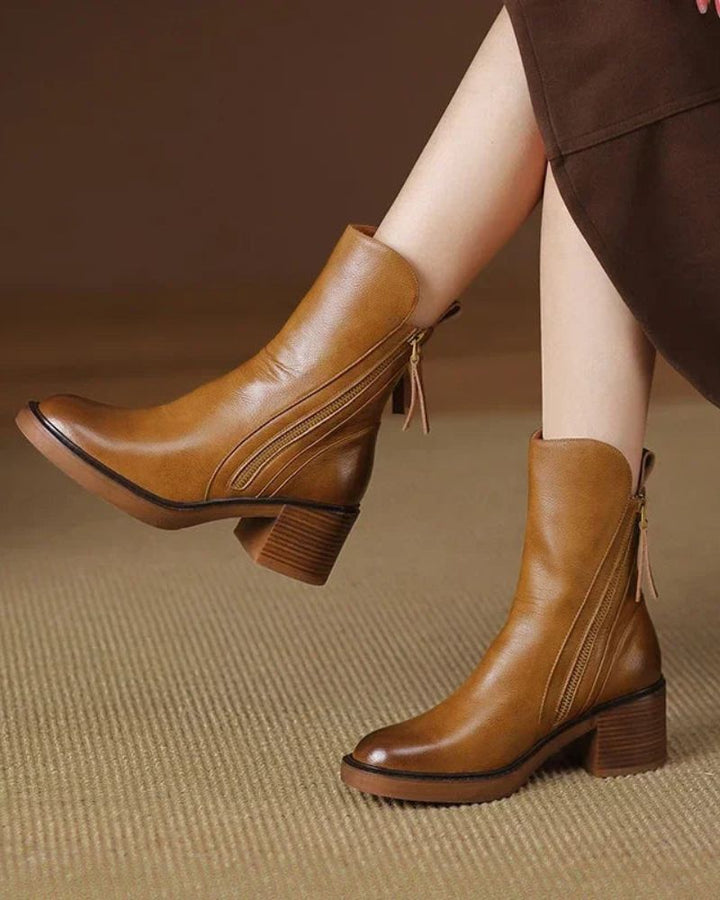 Emanuela | Ghete din piele cu toc confortabil