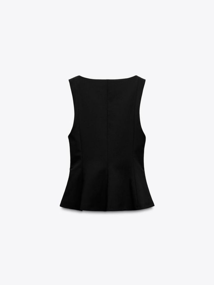 Top peplum fără mâneci cu guler pătrat, slim-fit