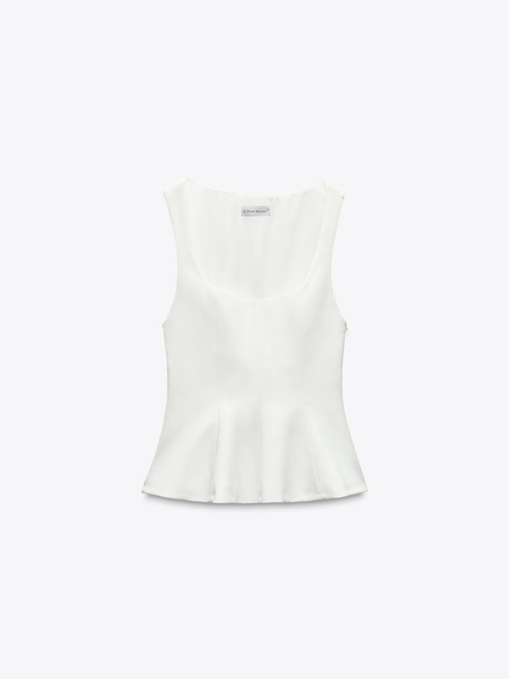 Top peplum fără mâneci cu guler pătrat, slim-fit
