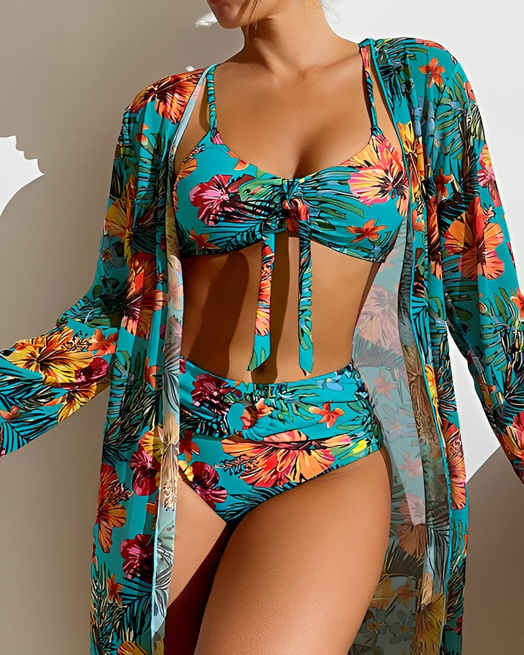 ALANI – COMPLET BIKINI CU PRINT TROPICAL ȘI CAPA