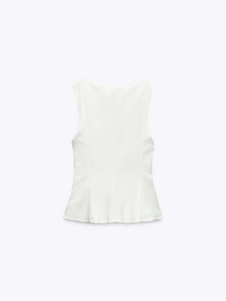 Top peplum fără mâneci cu guler pătrat, slim-fit