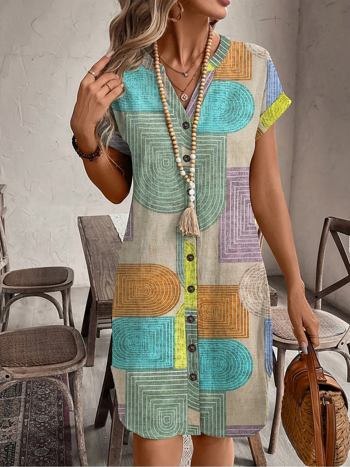 Mira | Rochie de Vară Geometrică cu Decolteu în V