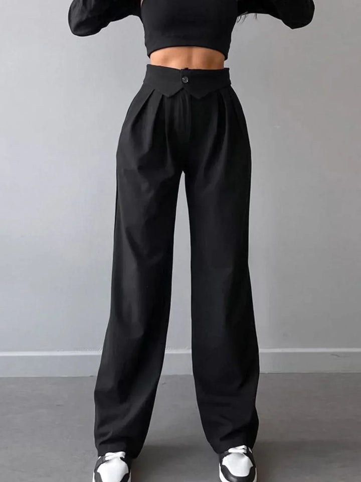 Pantaloni de birou cu talie înfășurată și picior drept