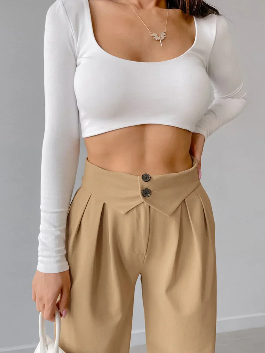 Pantaloni de birou cu talie înfășurată și picior drept
