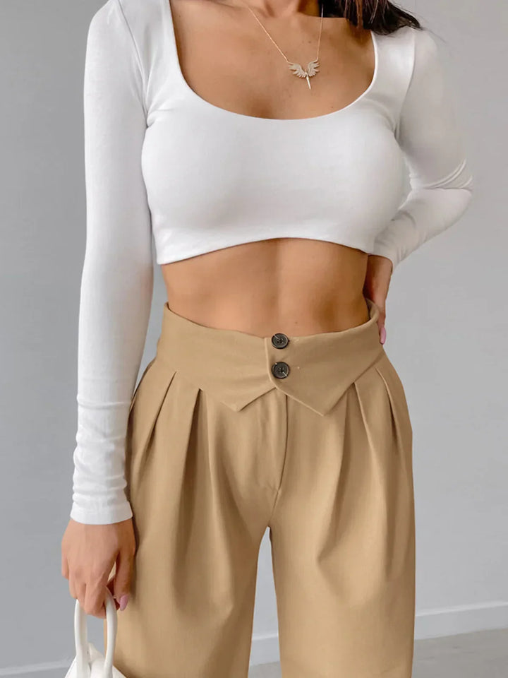 Pantaloni de birou cu talie înfășurată și picior drept