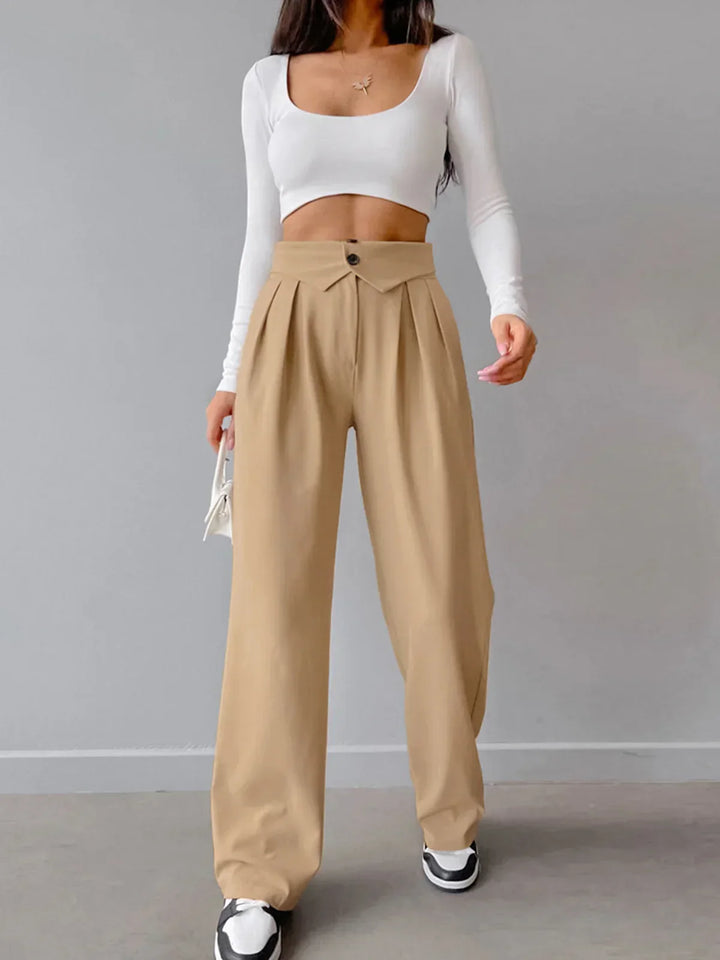 Pantaloni de birou cu talie înfășurată și picior drept