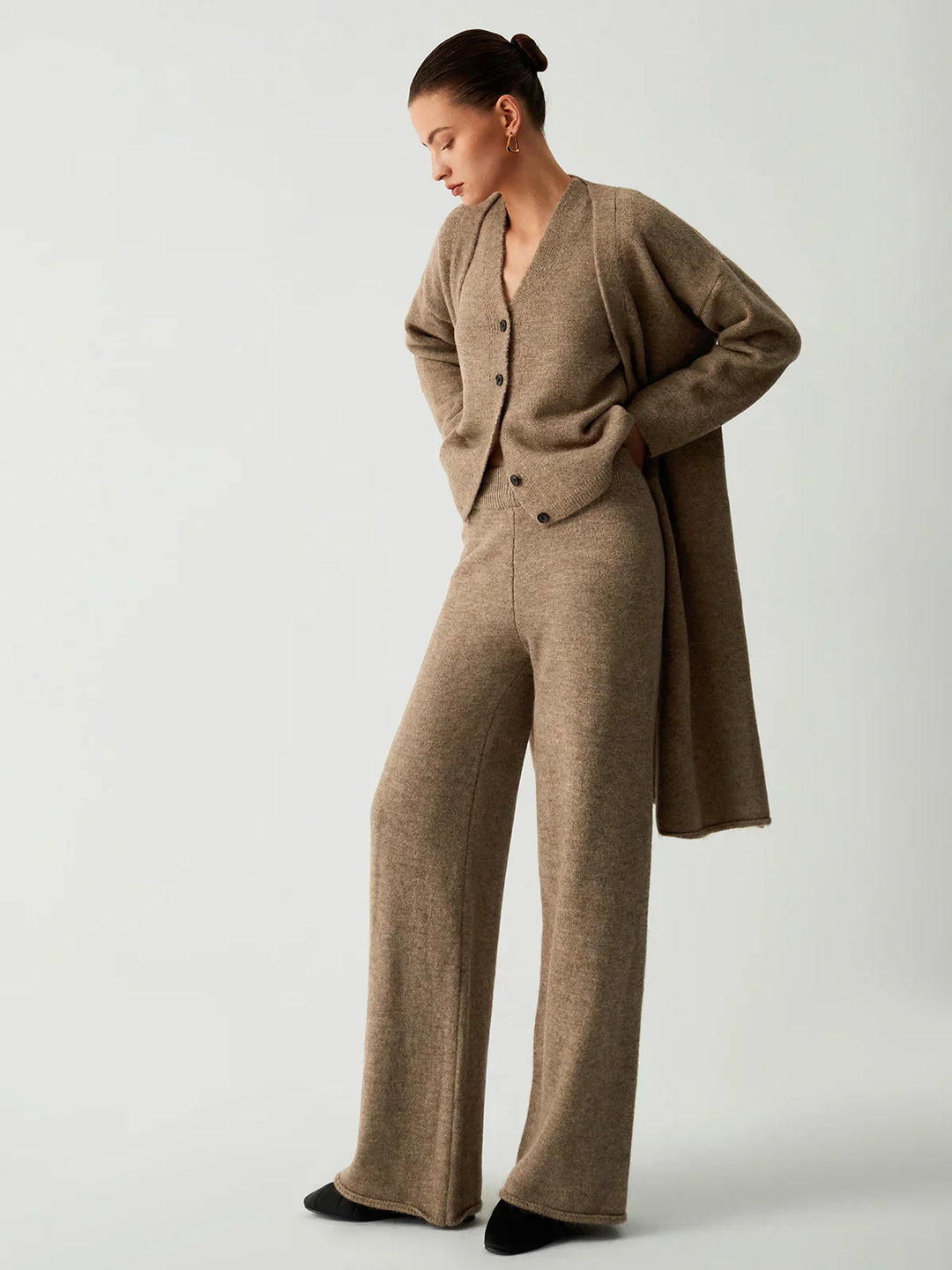 Cardigan Lung de Trei Piese cu Pantaloni pentru Timp Liber