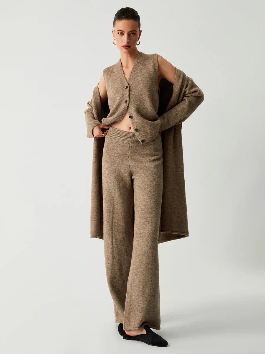 Cardigan Lung de Trei Piese cu Pantaloni pentru Timp Liber