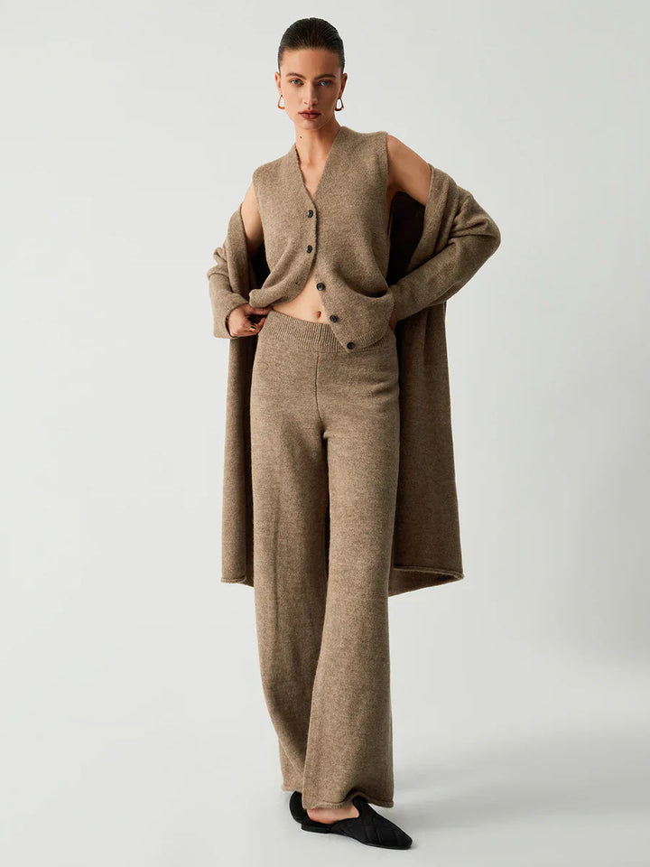 Cardigan Lung de Trei Piese cu Pantaloni pentru Timp Liber