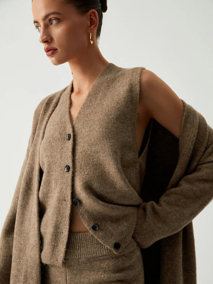 Cardigan Lung de Trei Piese cu Pantaloni pentru Timp Liber