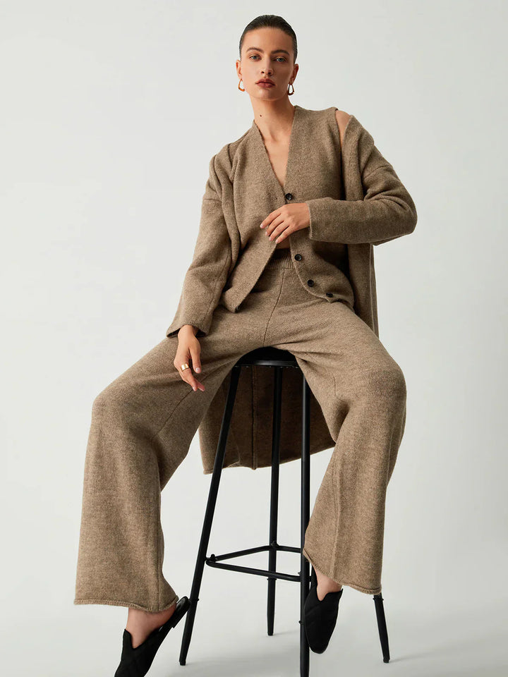Cardigan Lung de Trei Piese cu Pantaloni pentru Timp Liber