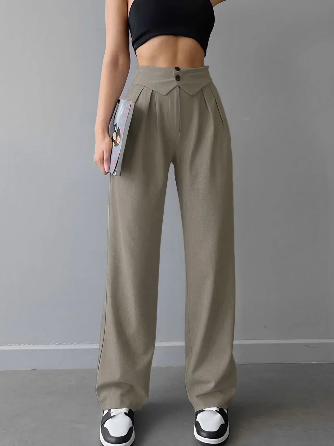 Pantaloni de birou cu talie înfășurată și picior drept