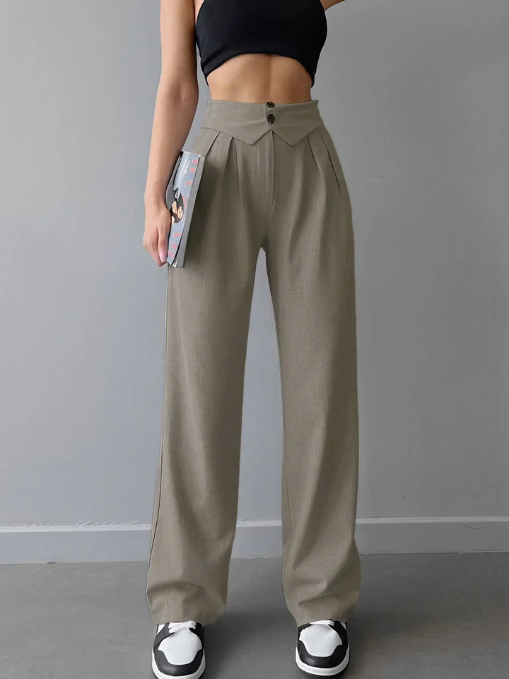 Pantaloni de birou cu talie înfășurată și picior drept