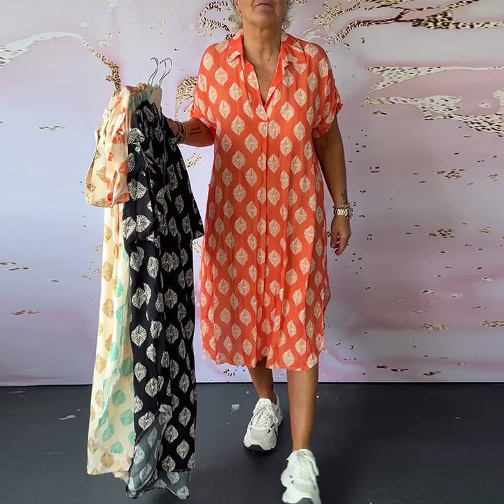 ELEANORA – ROCHIE CAMASĂ CU REVER LARG ȘI IMPRIMEU