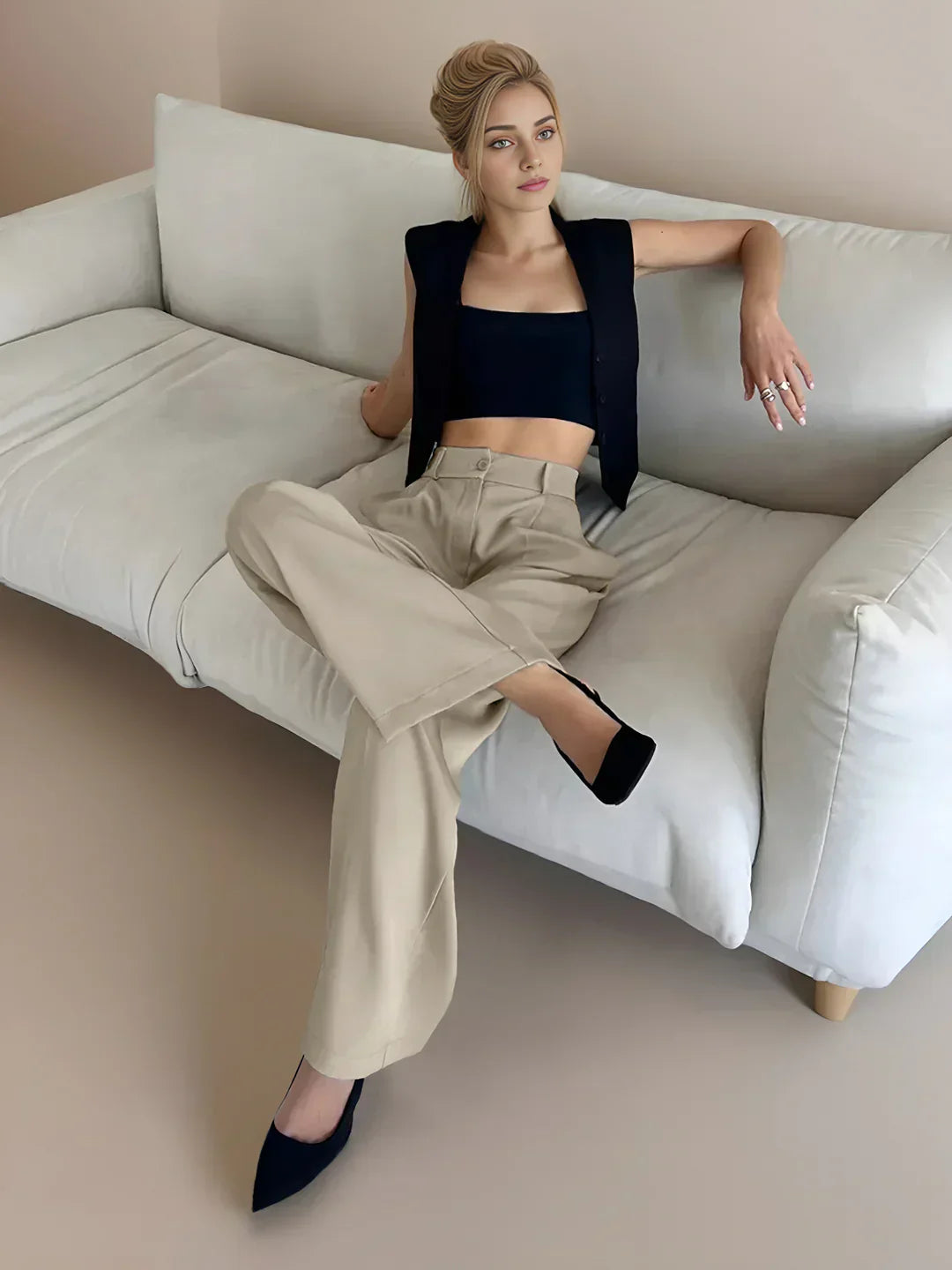 Pantaloni Largi cu Buzunare Casual