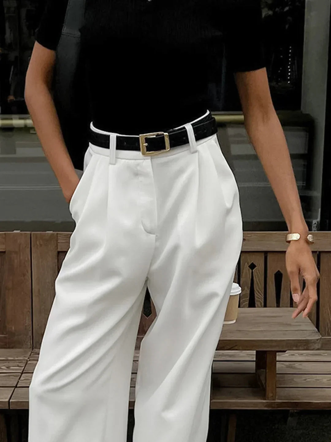 Pantaloni Casual cu Talie Înaltă