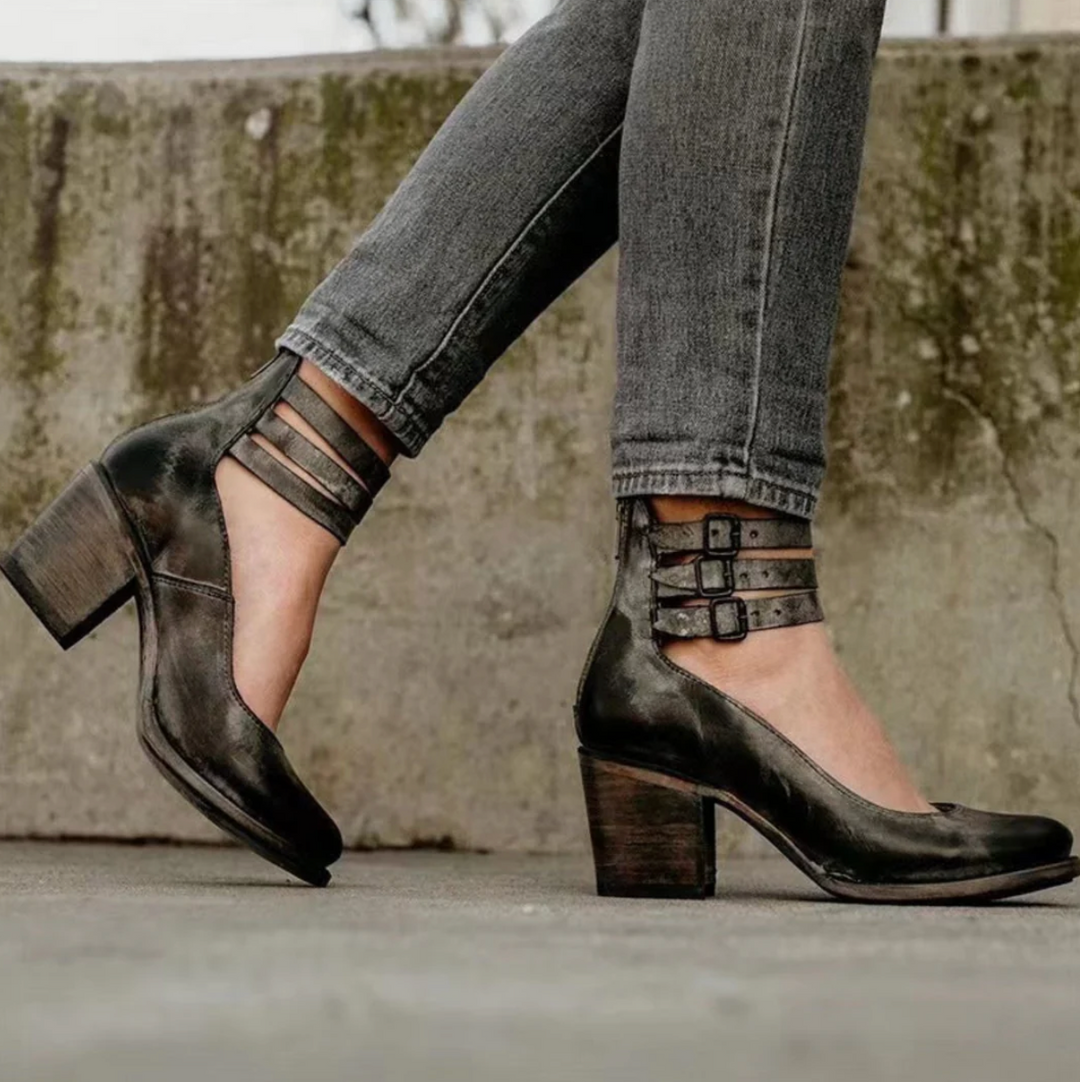 Zoey - Eleganță Vintage Pantofi cu Toc din Piele