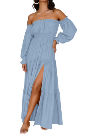 KENDRA – ROCHIE MAXI OFF-SHOULDER CU ROMANTISM UȘOR
