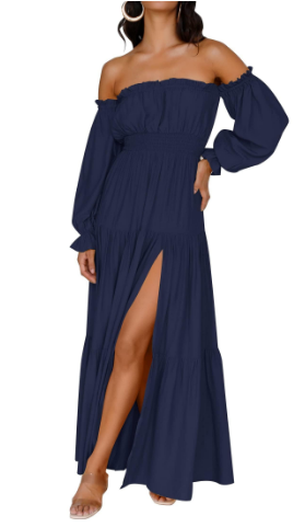 KENDRA – ROCHIE MAXI OFF-SHOULDER CU ROMANTISM UȘOR